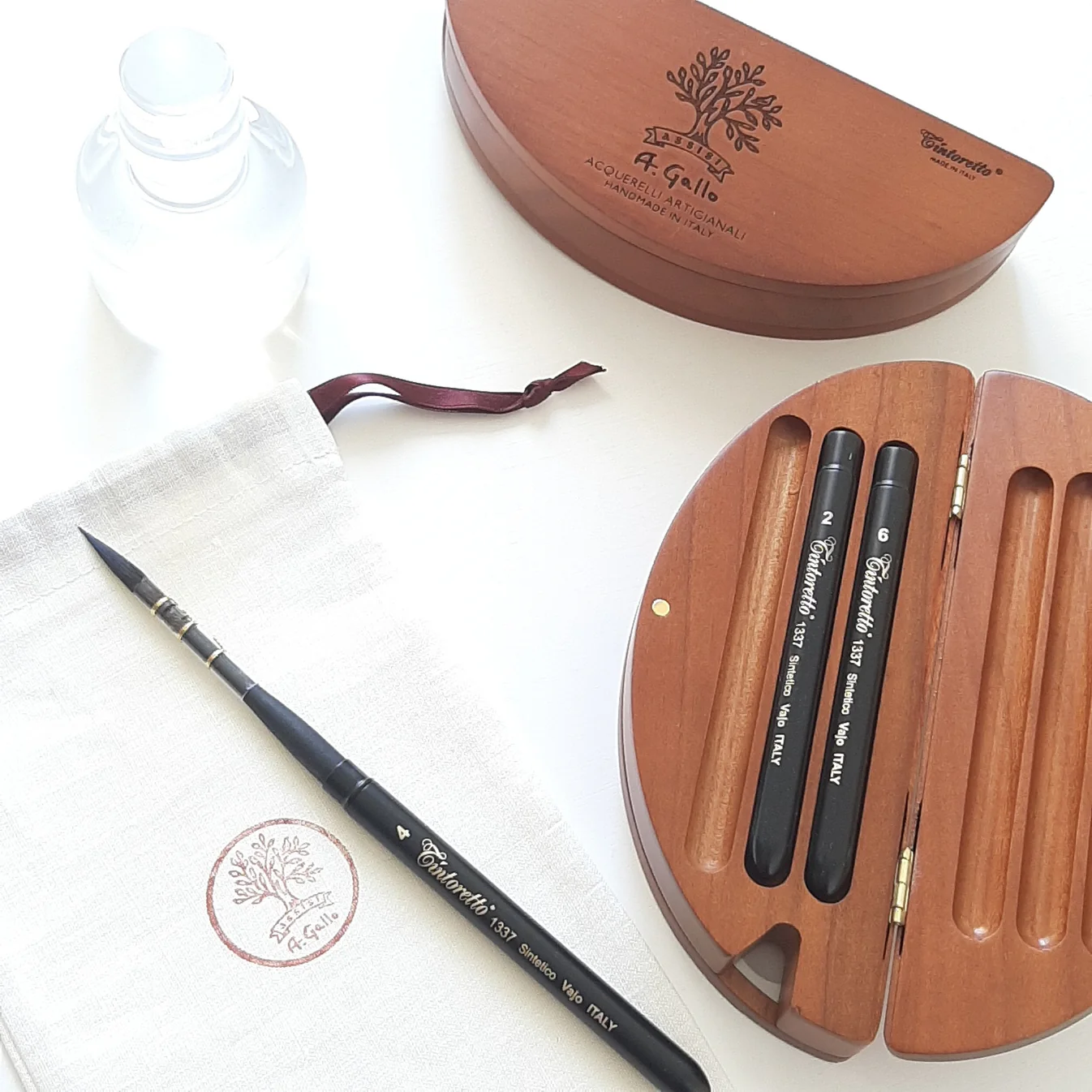 A. Gallo Cherry Wood Palette With Brushes - Image 3